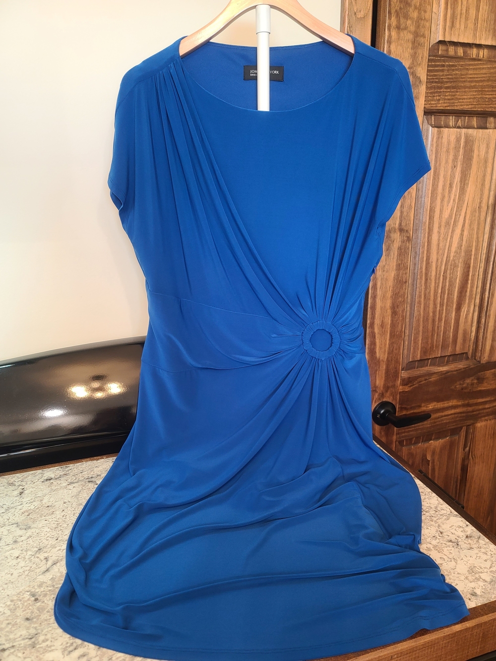 Jones New York Cobalt Blue Ruched Ring-Accent Dress US 16